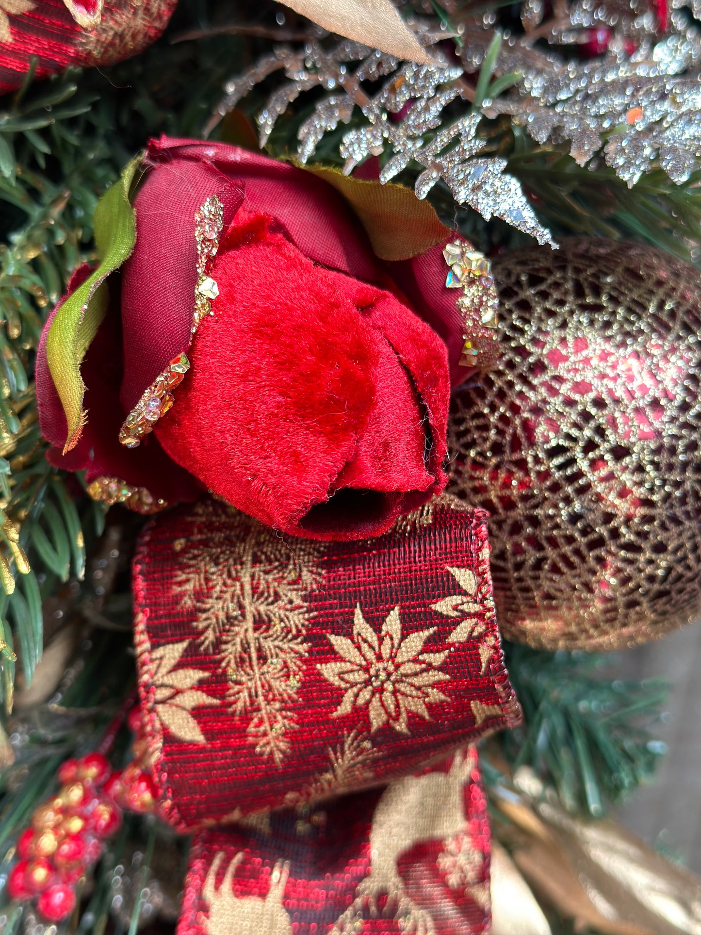 Royal Poinsettia Christmas Teardrop Swag