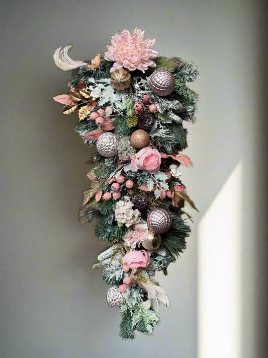 Glamorous Pink Christmas Teardrop Swag