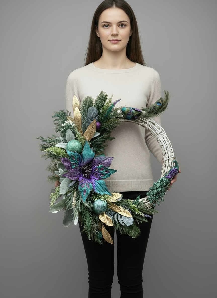 Emerald Peacock Christmas Wreath