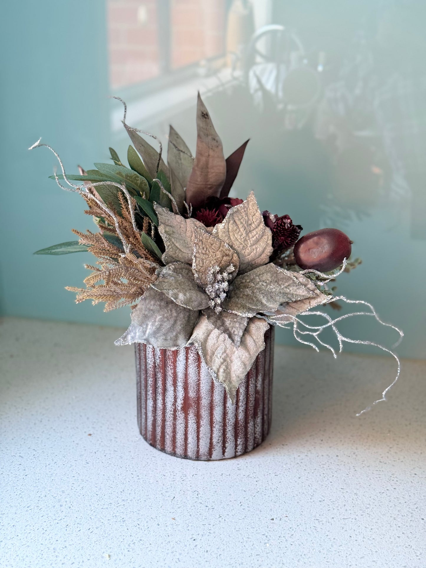 Frosted Poinsettia Elegance Chtistmas Arrangement