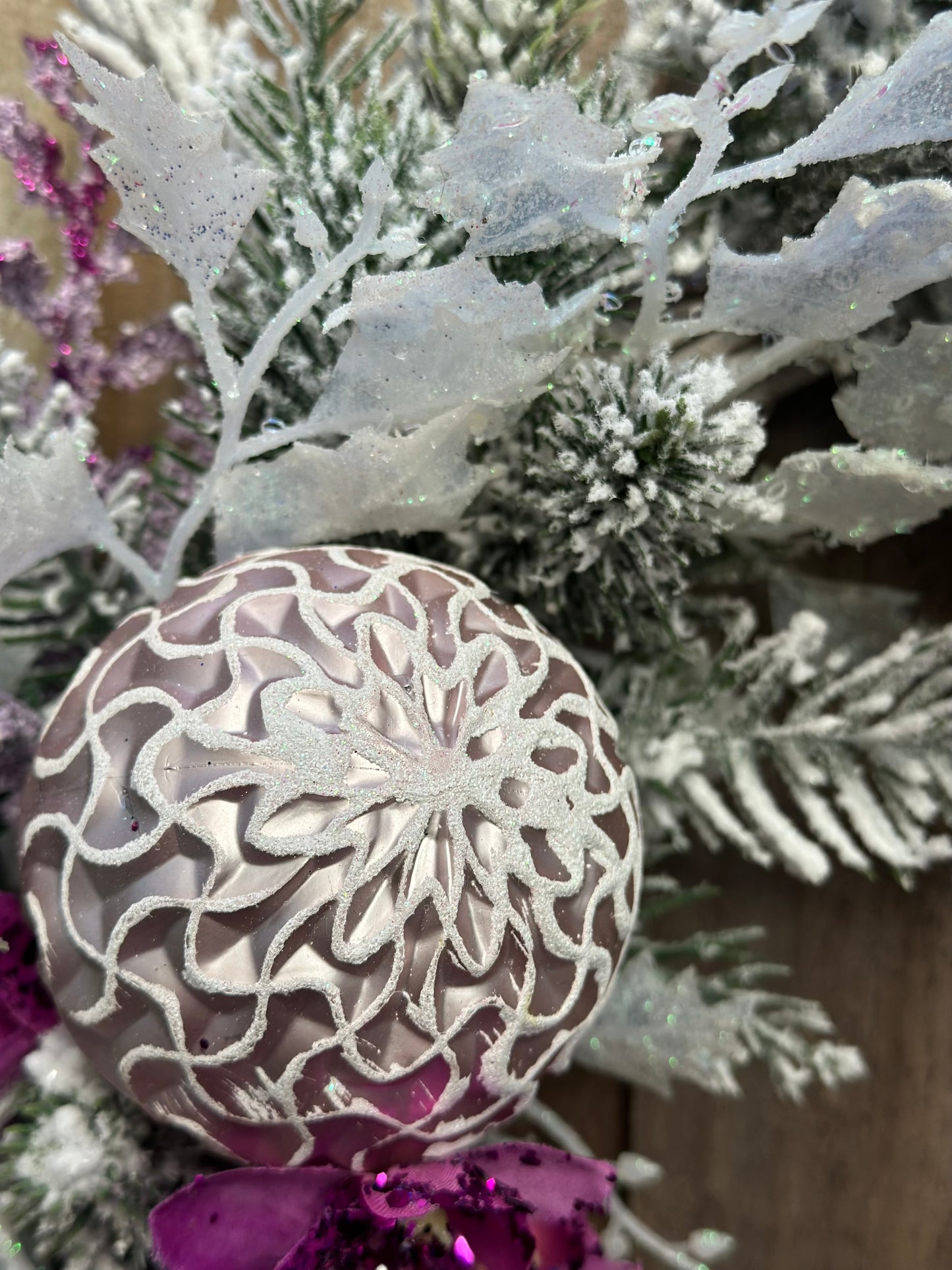 Snowy Peacock Christmas Wreath