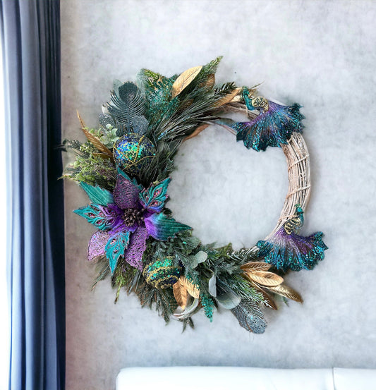 Peacock Wonderland Christmas Wreath