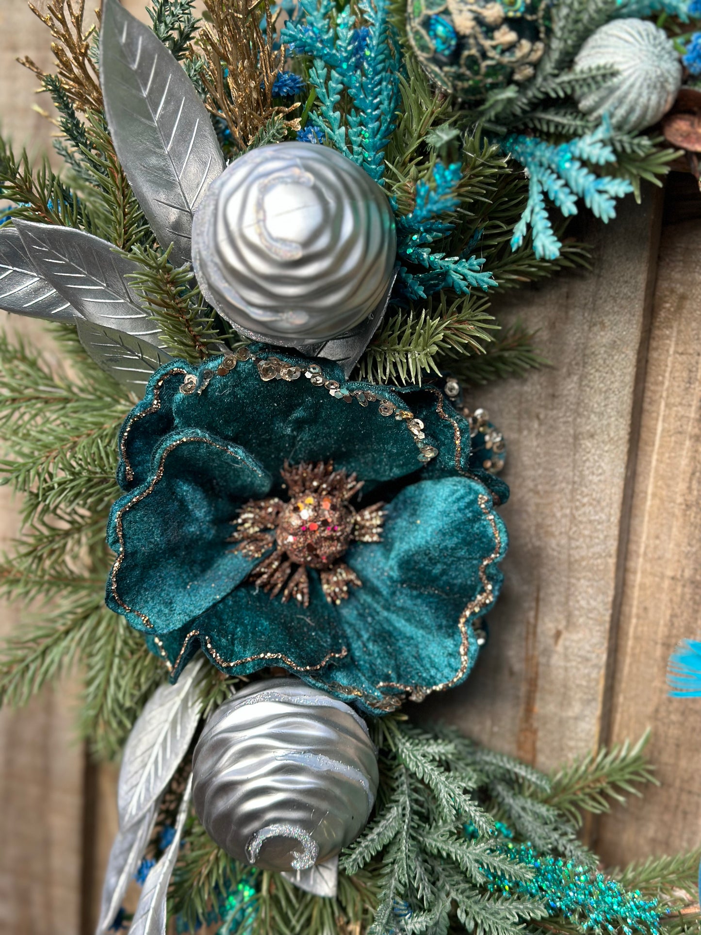 Opal Blue Peacock Christmas Wreath