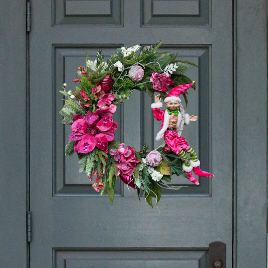 Cheeky Elf & Blush Blooms Christmas Wreath