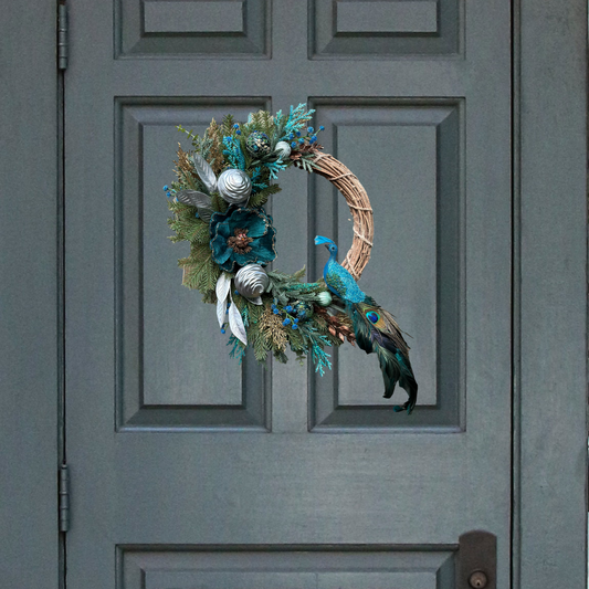 Opal Blue Peacock Christmas Wreath