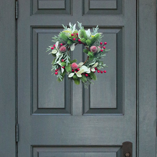 Frosted Berry Christmas Candle Holder/ Christmas Wreath