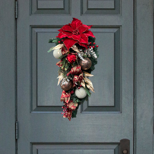 Royal Poinsettia Christmas Teardrop Swag