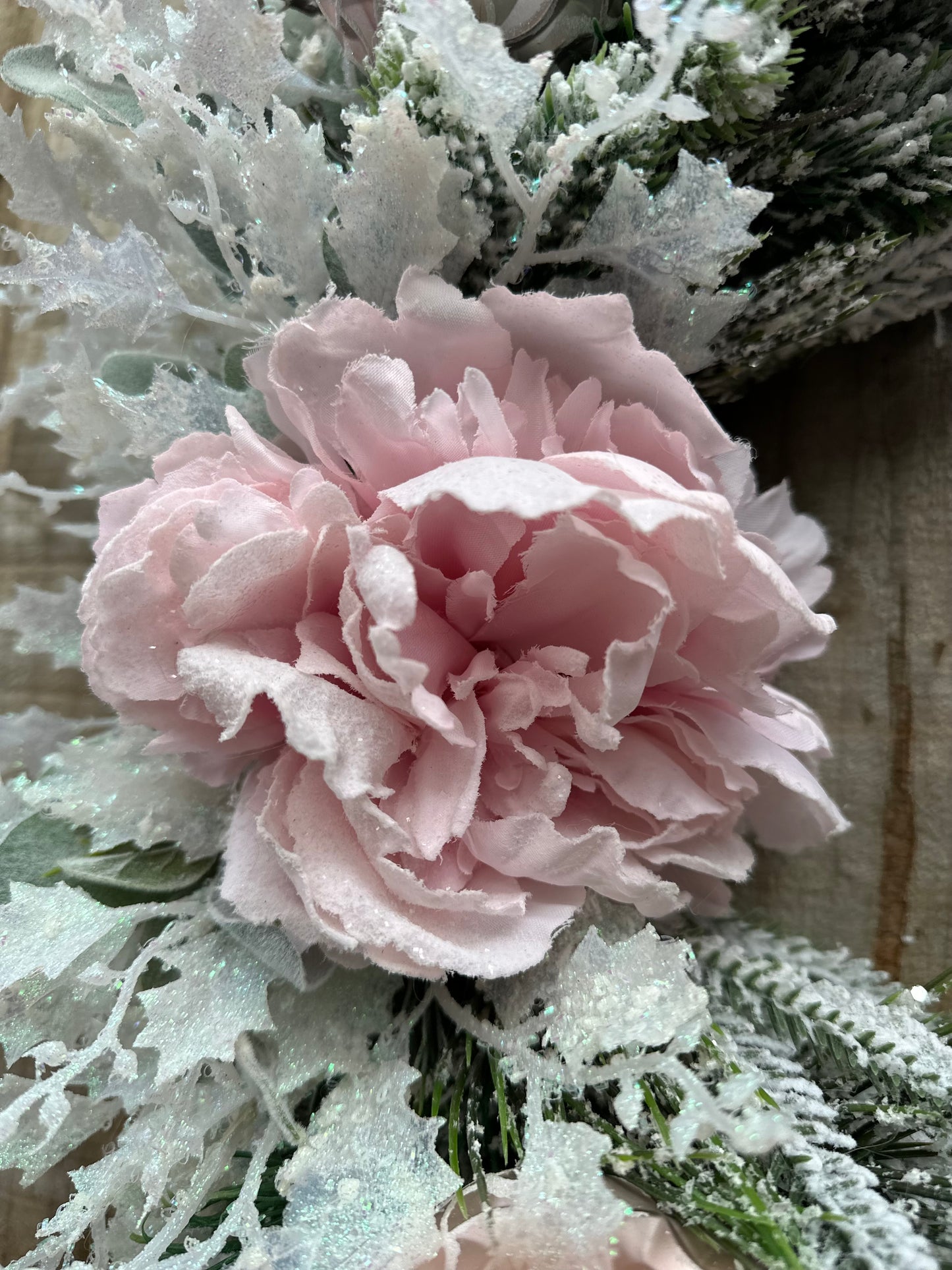 Snow Kissed Pink Christmas Wreath