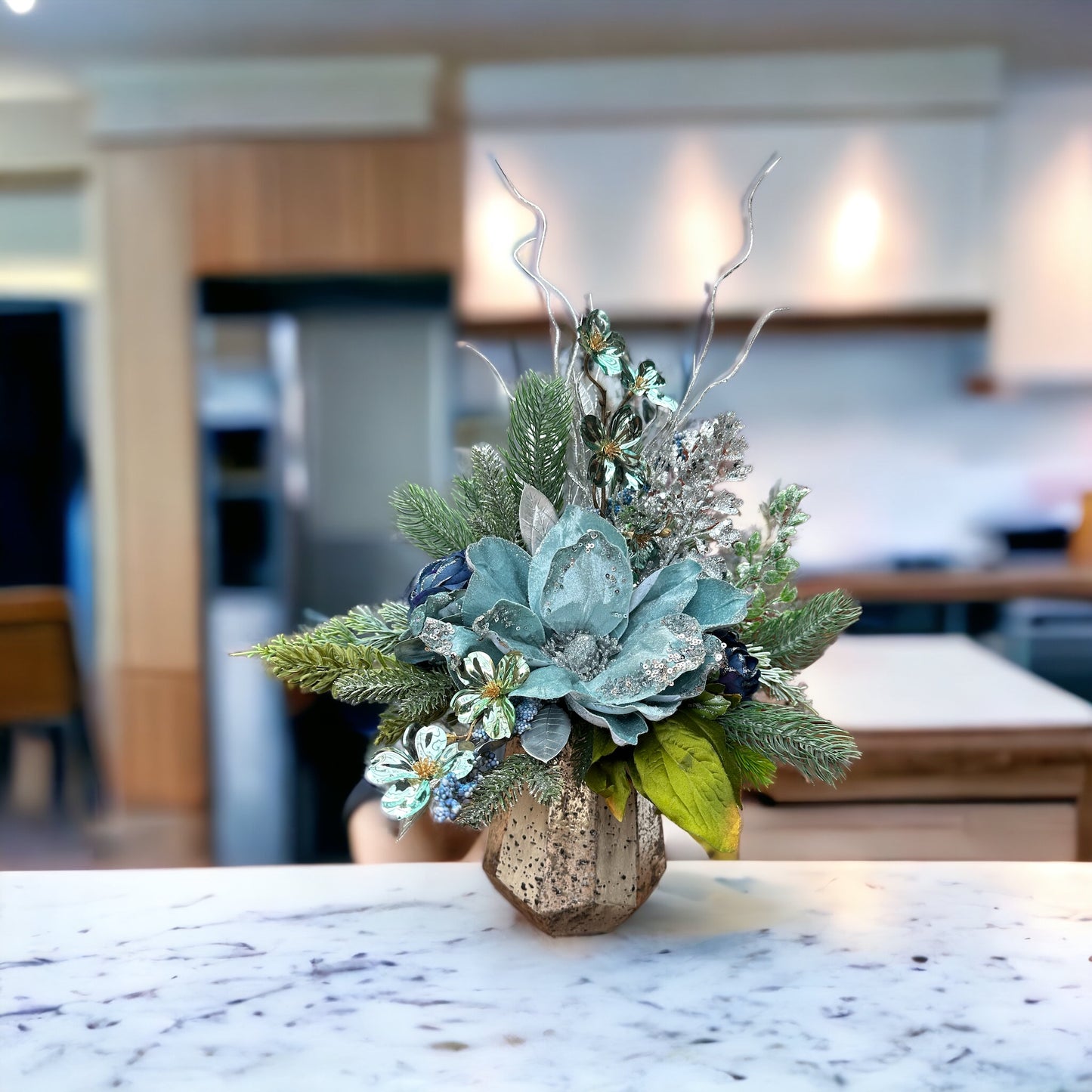Icy Blue Magnolia Delight Vase Arrangement