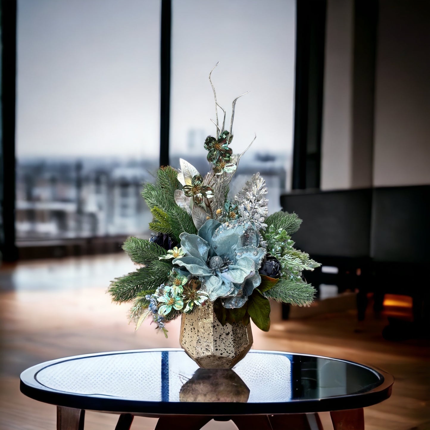 Icy Blue Magnolia Delight Vase Arrangement