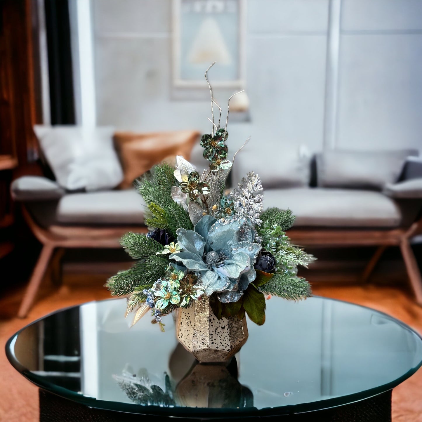 Icy Blue Magnolia Delight Vase Arrangement