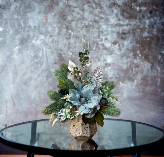 Icy Blue Magnolia Christmas Delight Vase Arrangement