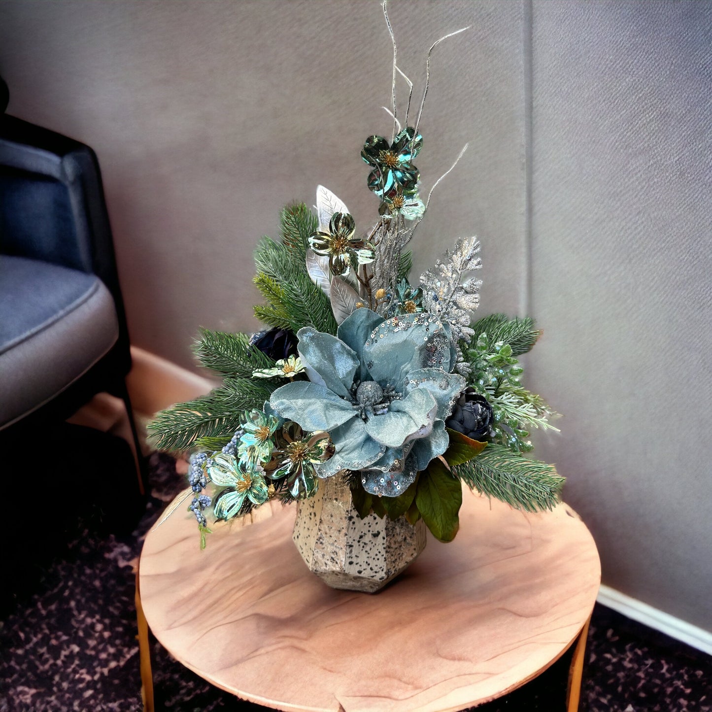 Icy Blue Magnolia Delight Vase Arrangement