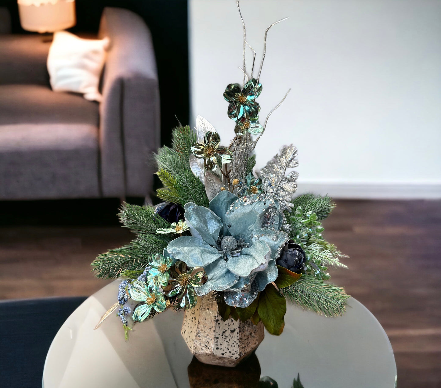 Icy Blue Magnolia Delight Vase Arrangement