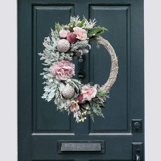 Snow Kissed Pink Christmas Wreath