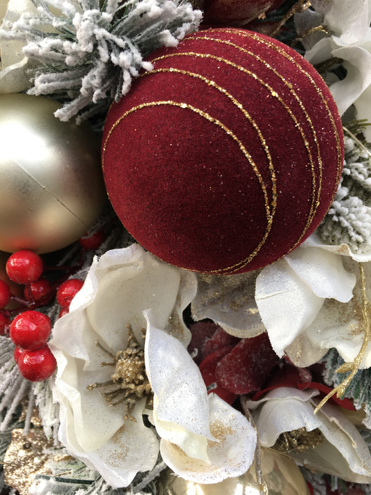 Burgundy Flocked Christmas Teardrop Swag