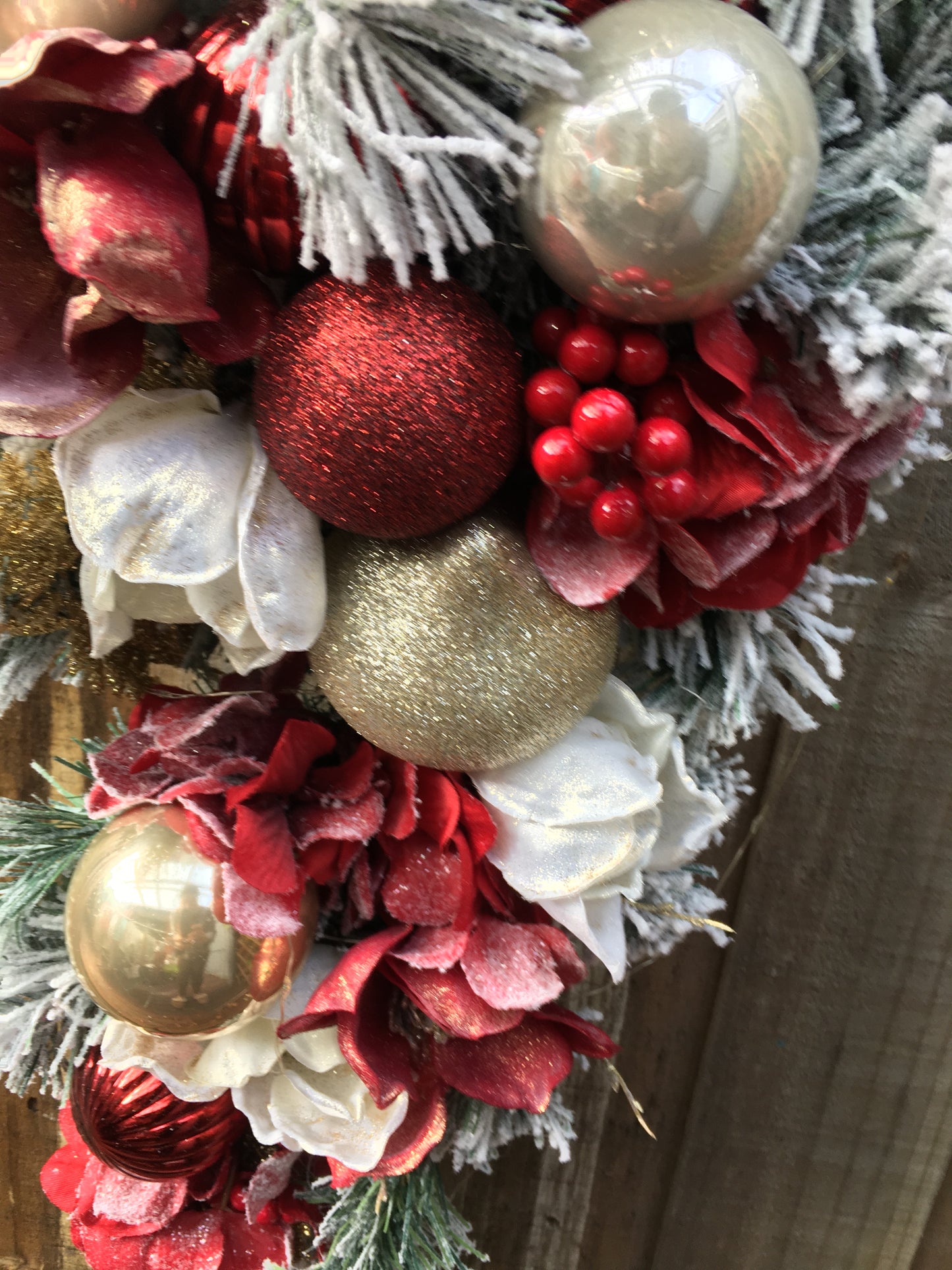 Burgundy Flocked Christmas Teardrop Swag