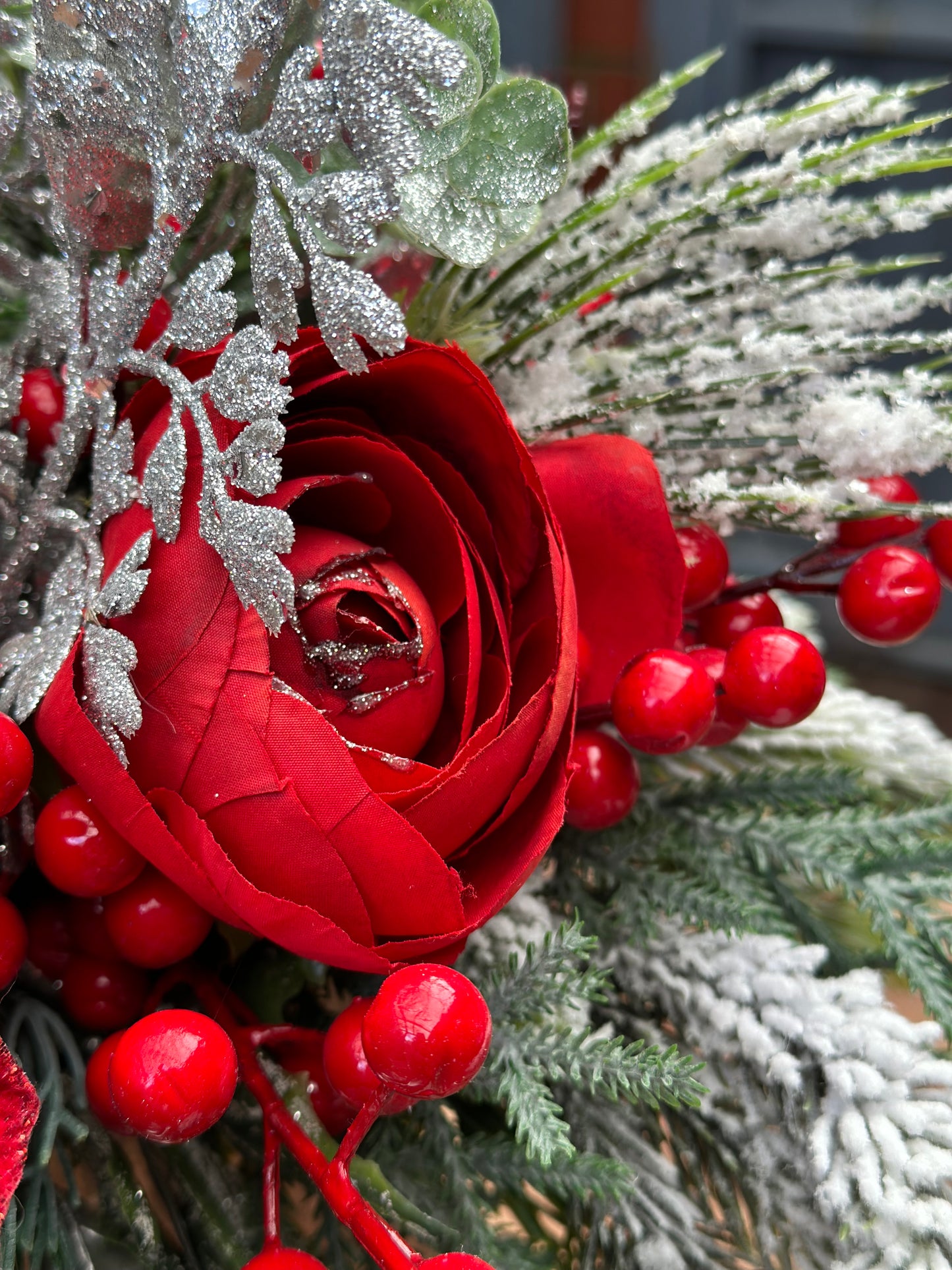 Crimson & Silver Holiday Splendor Christmas Arrangement