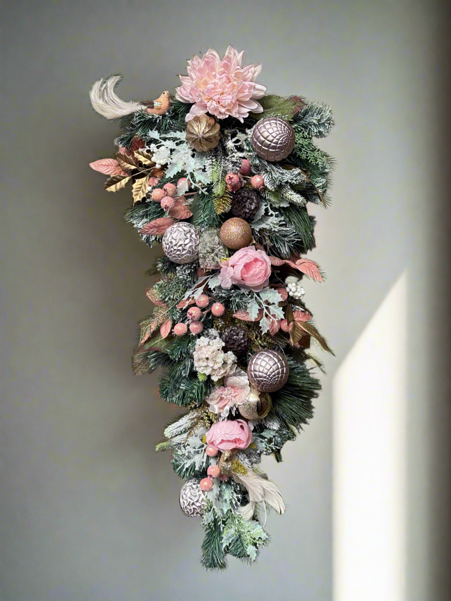 Glamorous Pink Christmas Teardrop Swag