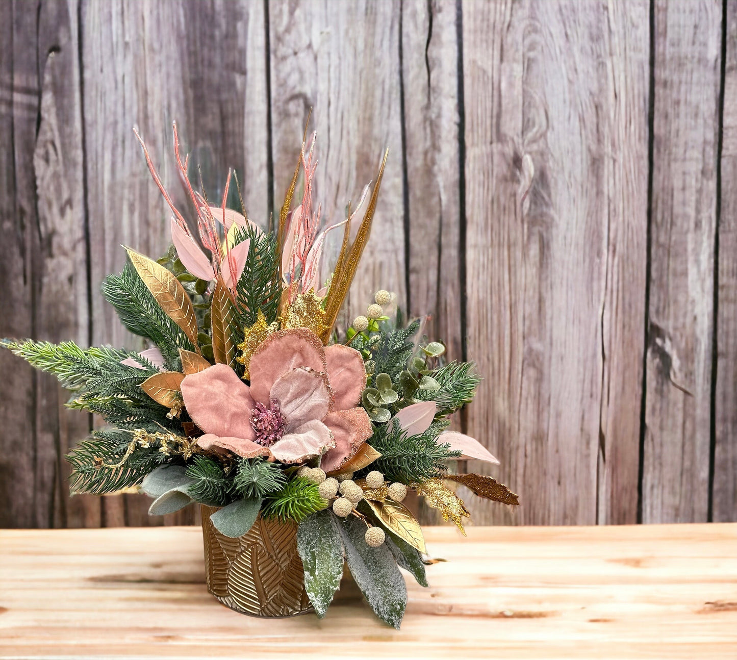 Dusty Pink Winter Elegance Christmas Arrangement