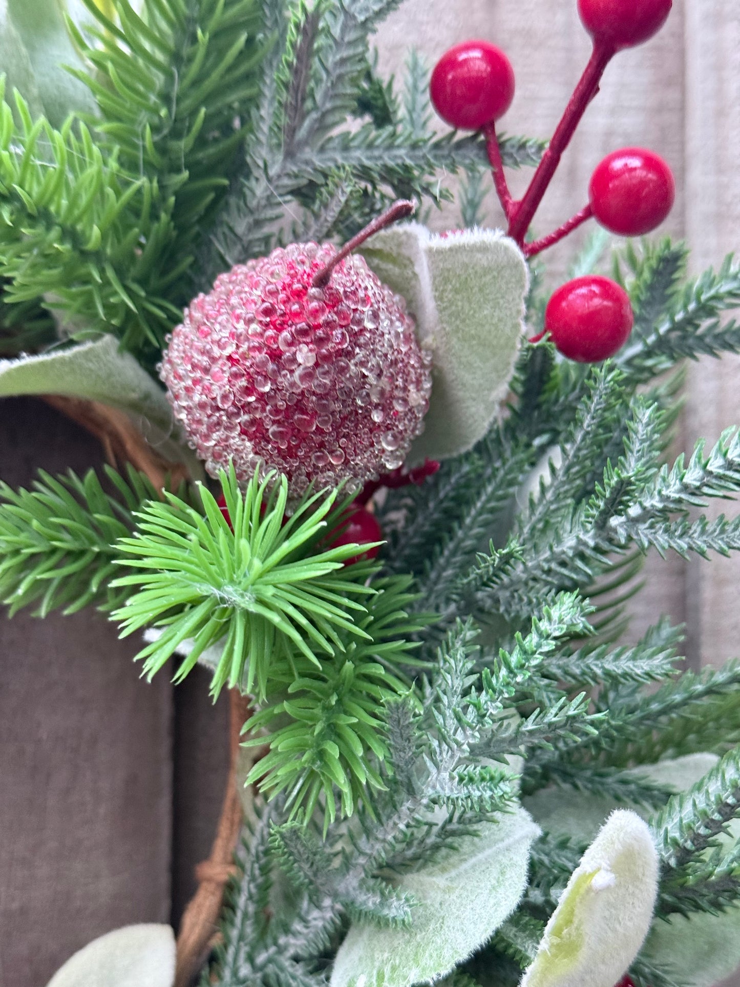 Frosted Berry Christmas Candle Holder/ Christmas Wreath