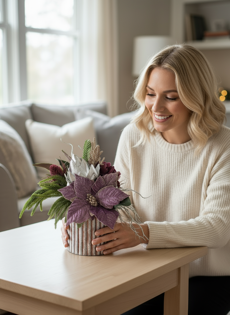 Frosted Poinsettia Chtistmas Arrangement