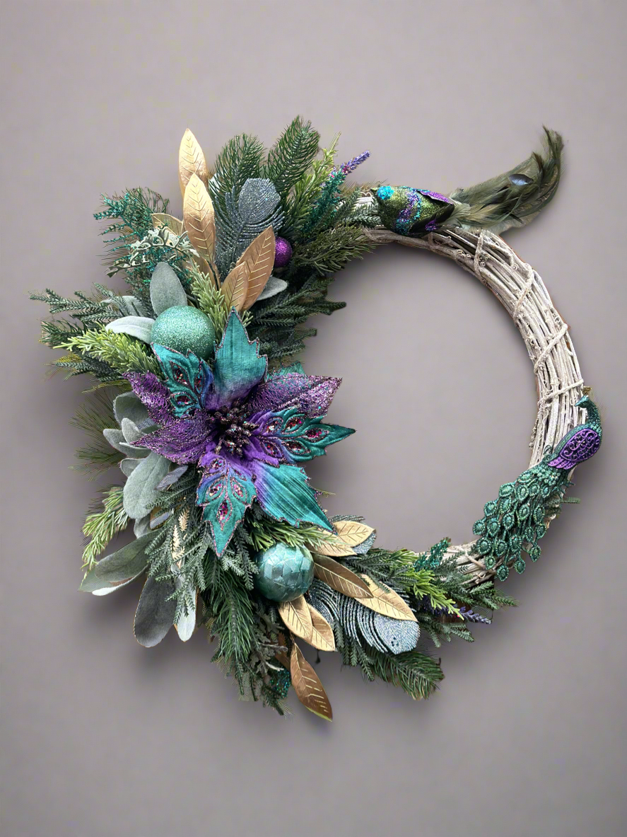 Emerald Peacock Christmas Wreath