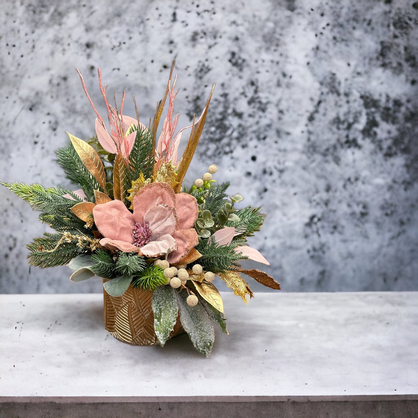 Dusty Pink Winter Elegance Christmas Arrangement