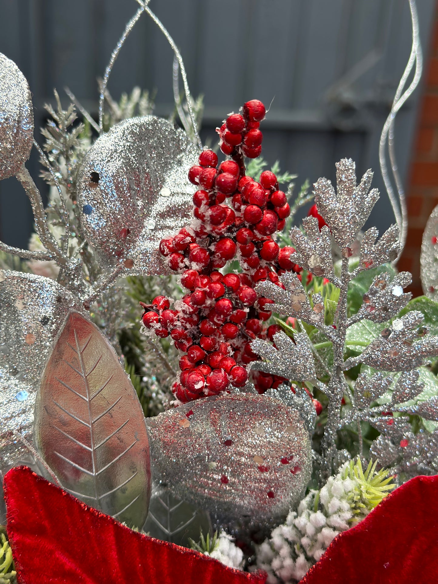 Crimson & Silver Holiday Splendor Christmas Arrangement