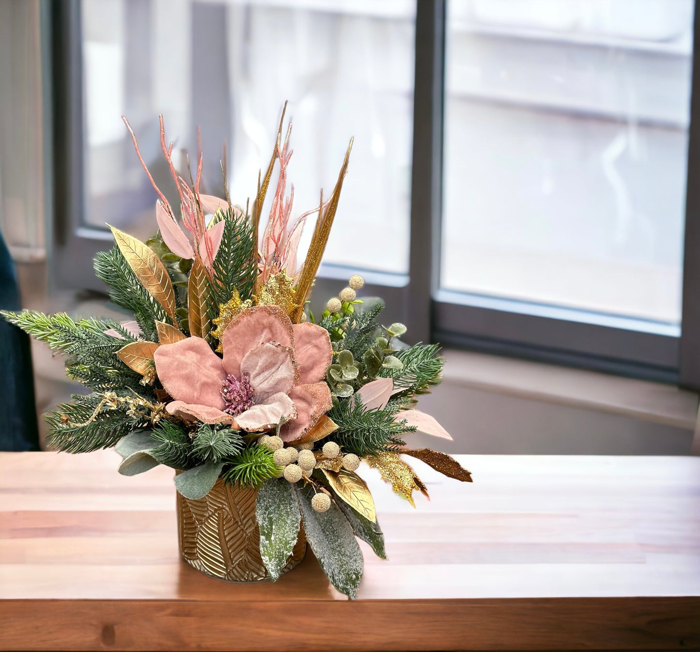 Dusty Pink Winter Elegance Christmas Arrangement