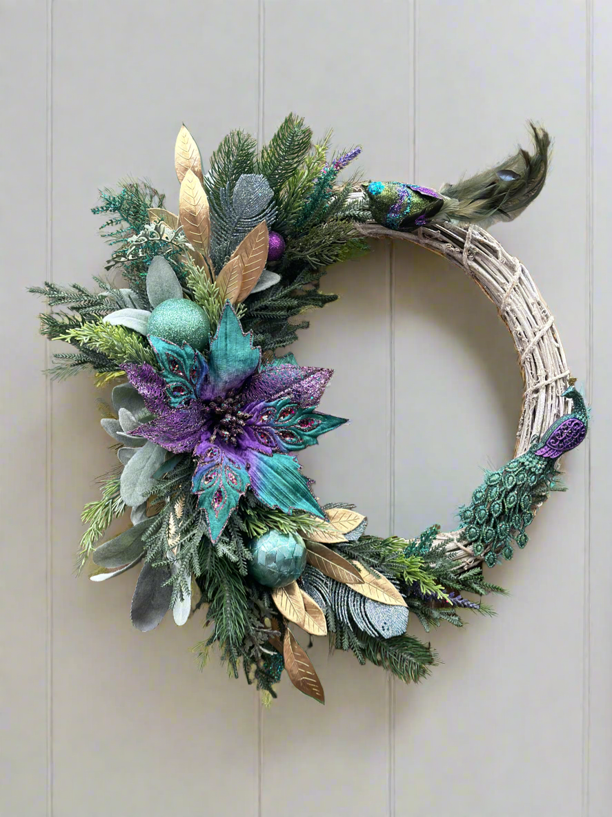 Emerald Peacock Christmas Wreath