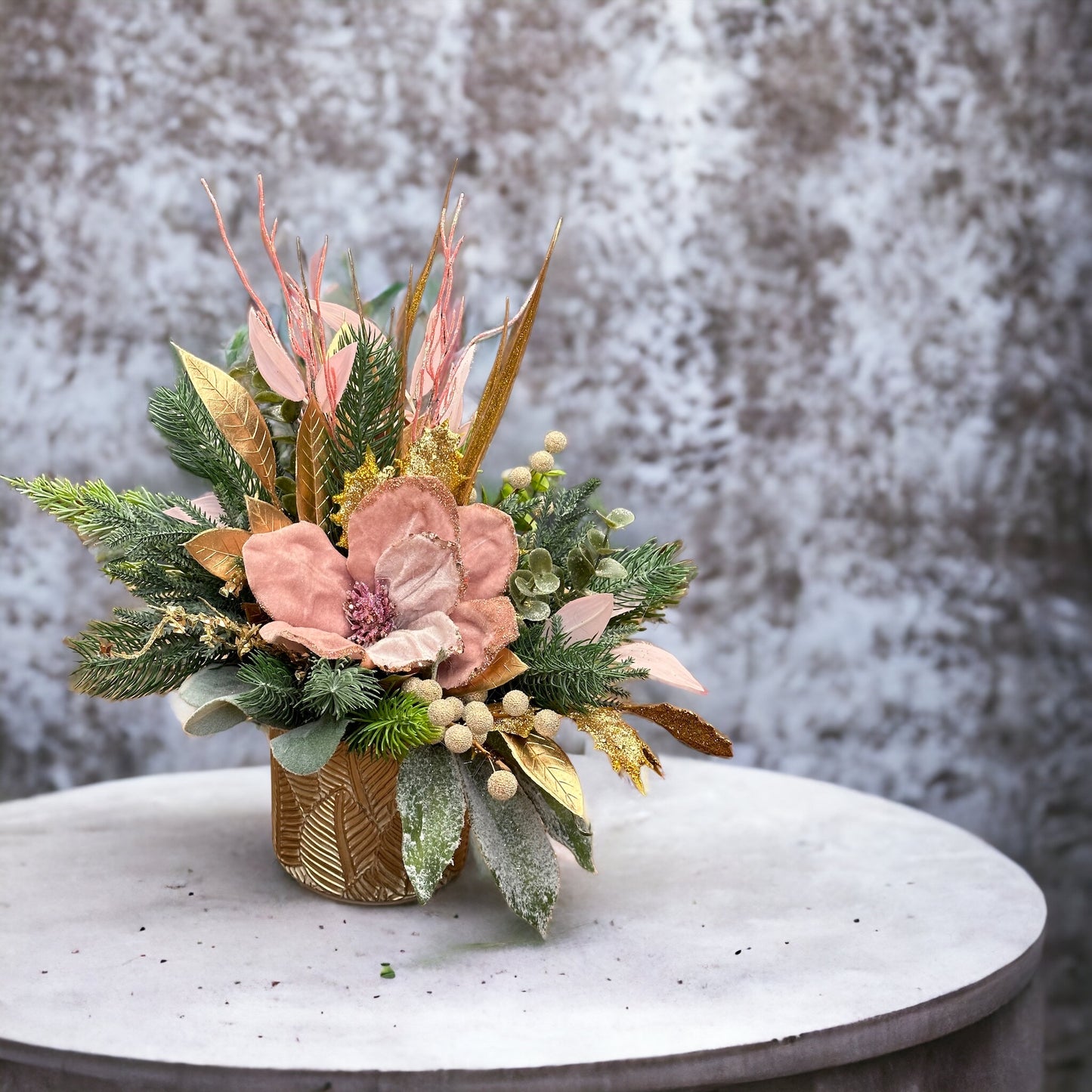 Dusty Pink Winter Elegance Christmas Arrangement