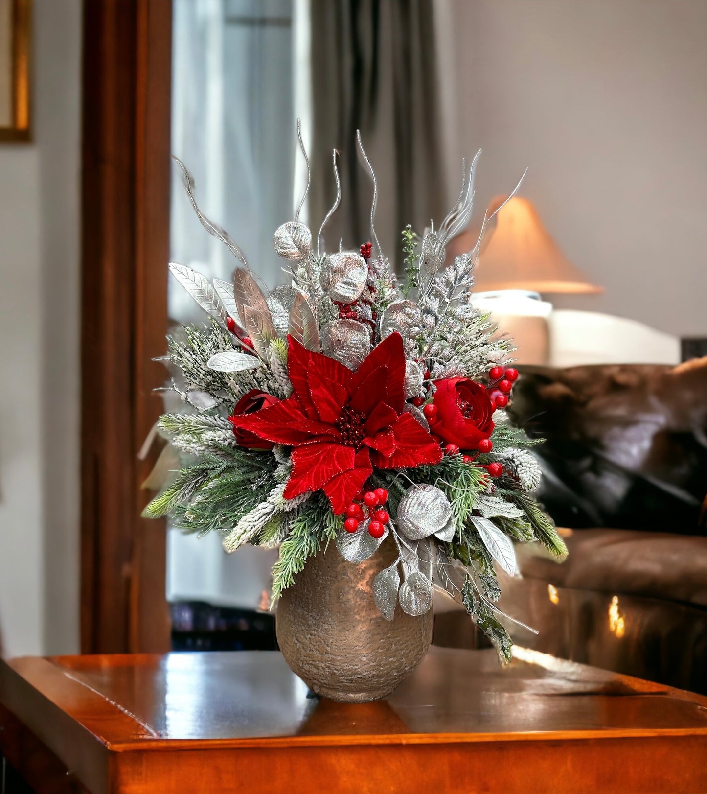 Crimson & Silver Holiday Splendor Christmas Arrangement