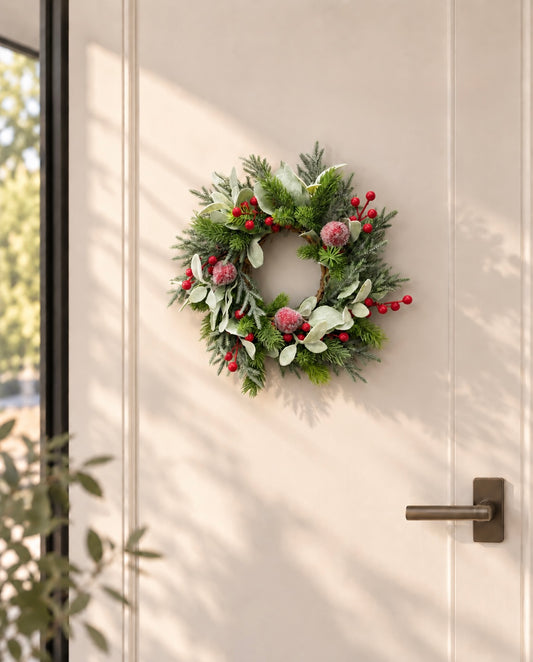 Frosted Berry Christmas Candle Holder/ Christmas Wreath
