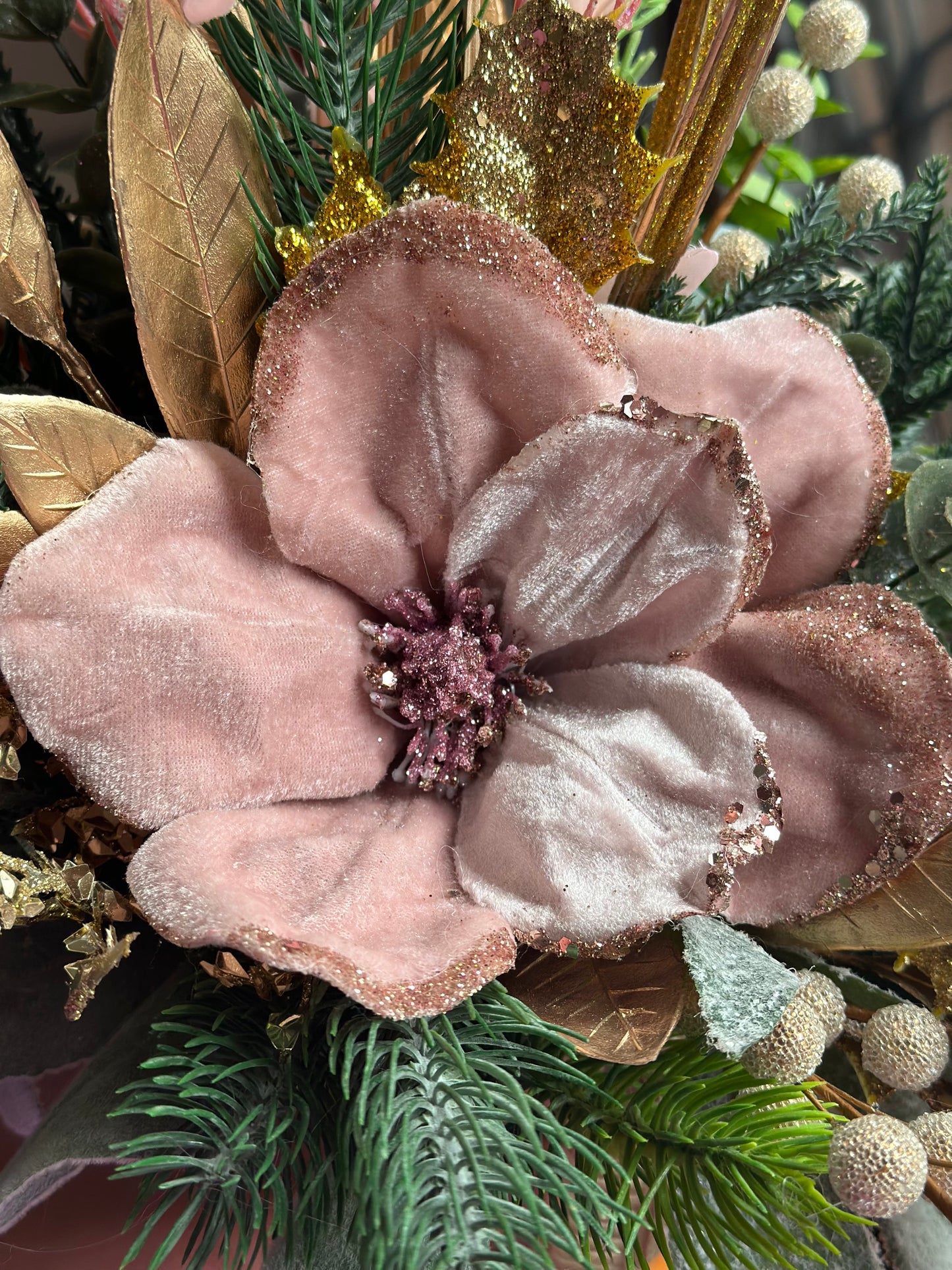 Dusty Pink Winter Elegance Christmas Arrangement