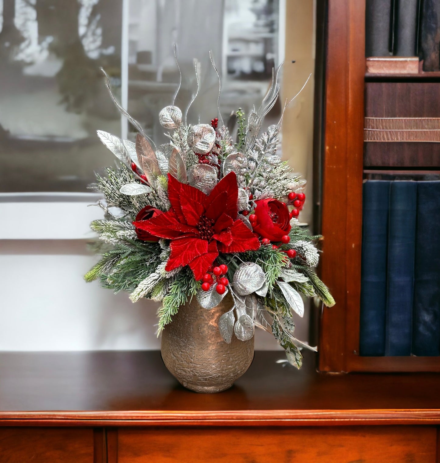 Crimson & Silver Holiday Splendor Christmas Arrangement