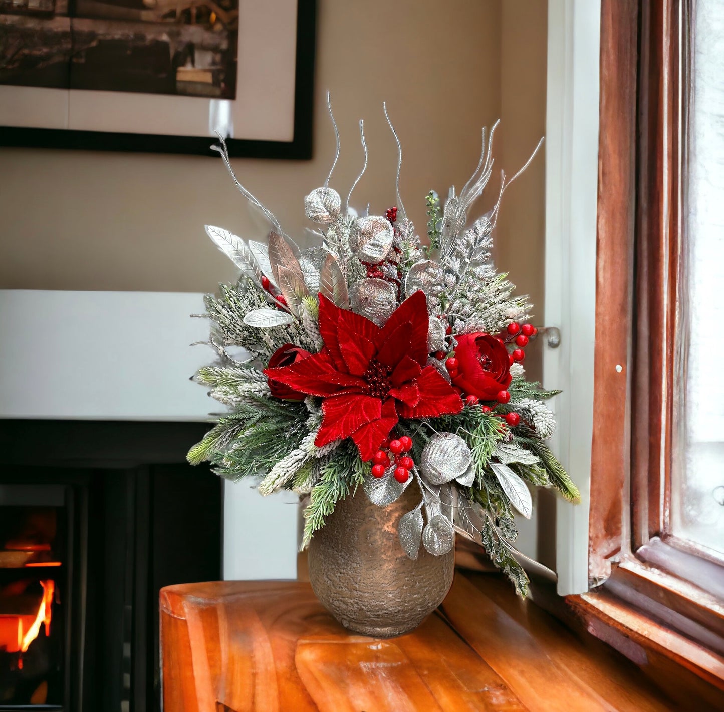 Crimson & Silver Holiday Splendor Christmas Arrangement