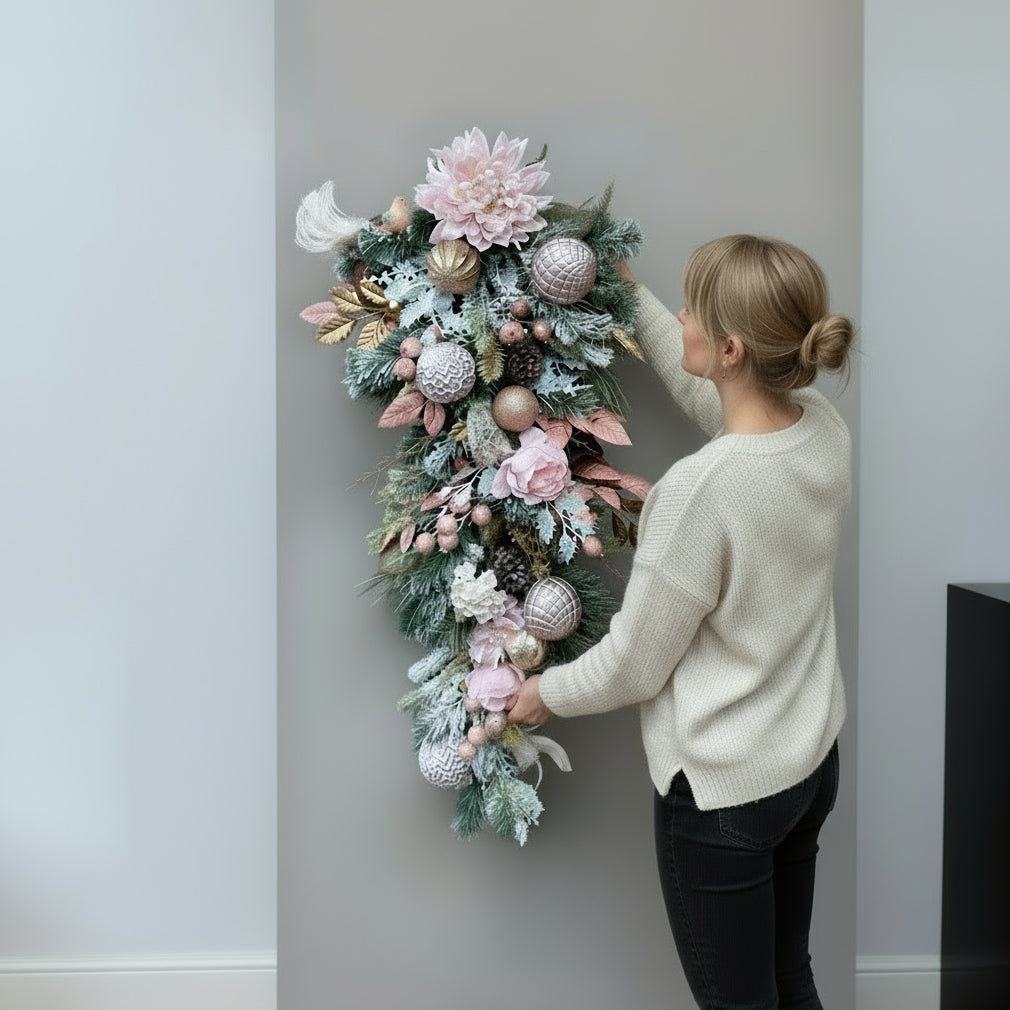 Glamorous Pink Christmas Teardrop Swag