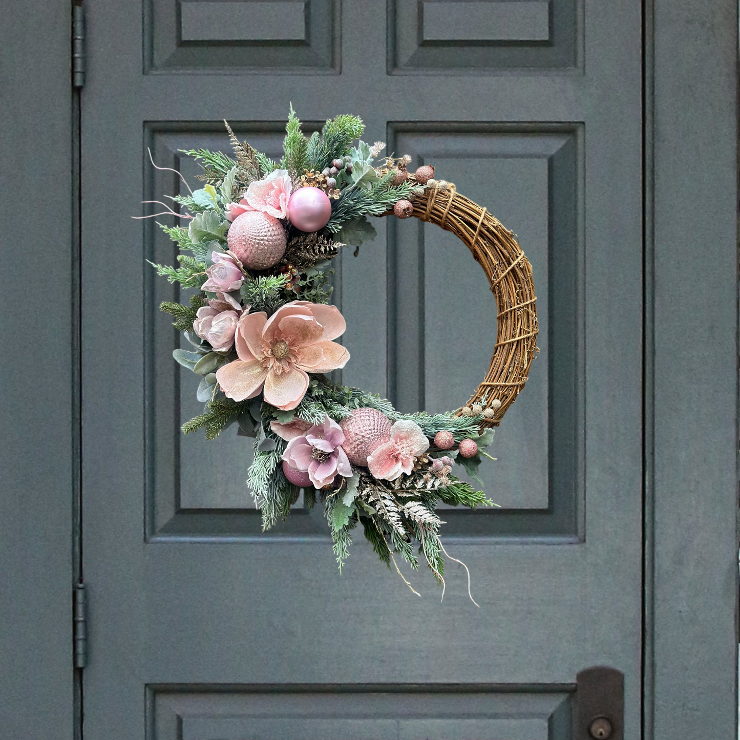 Frosted Magnolia Delight Christmas Wreath