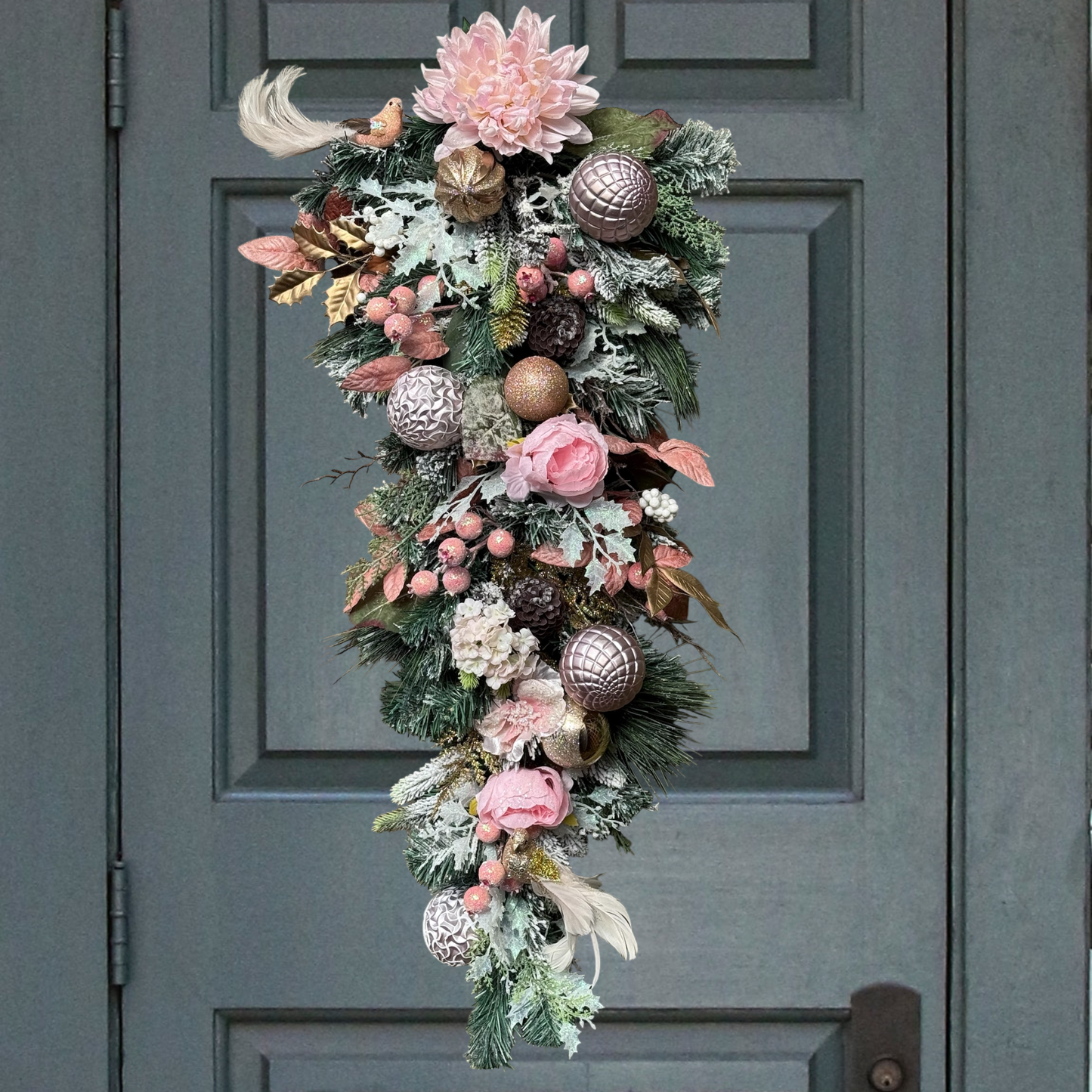 Glamorous Pink Christmas Teardrop Swag