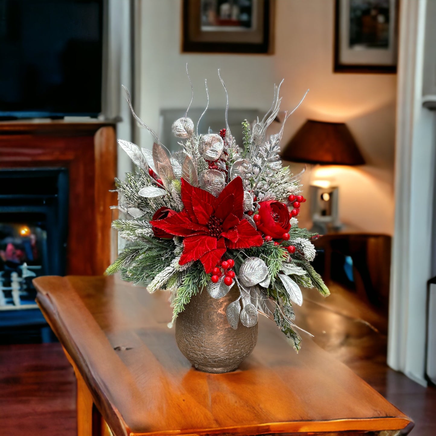 Crimson & Silver Holiday Splendor Christmas Arrangement