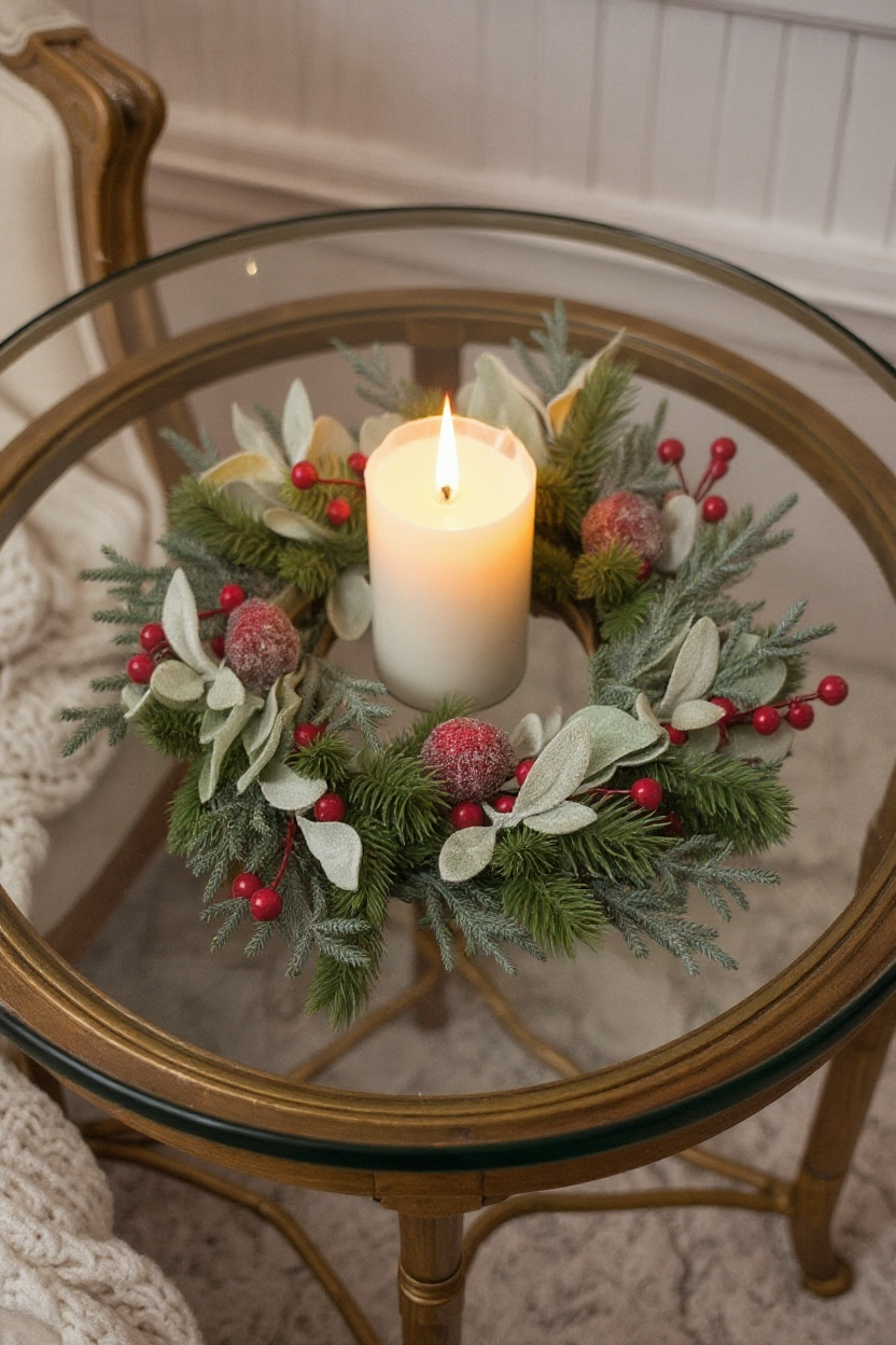 Frosted Berry Christmas Candle Holder/ Christmas Wreath