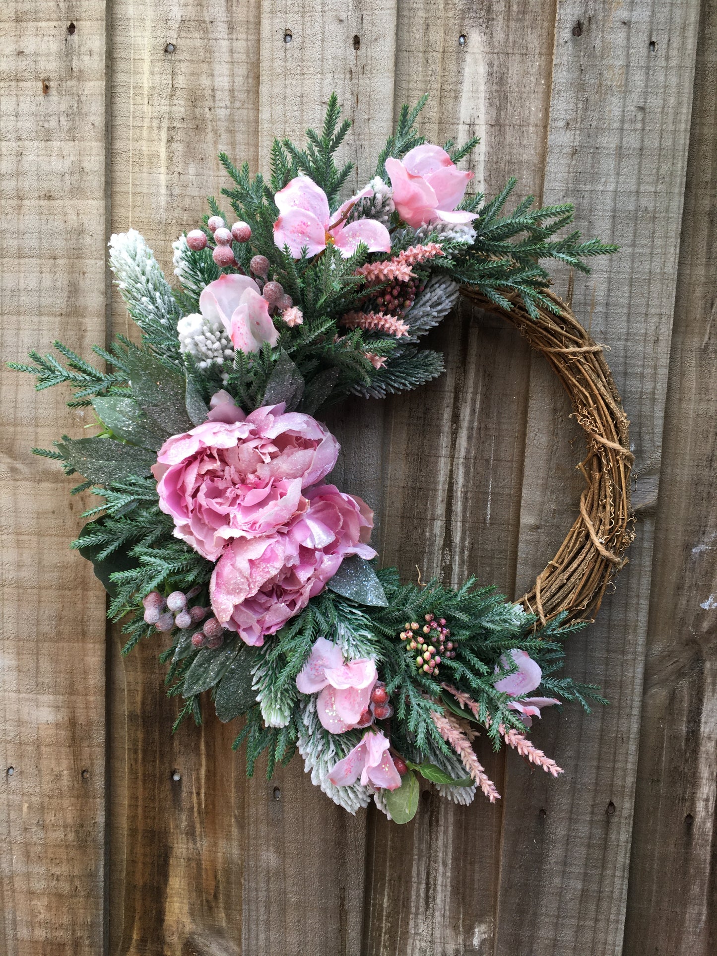 Snow Kissed Pink Christmas Wreath